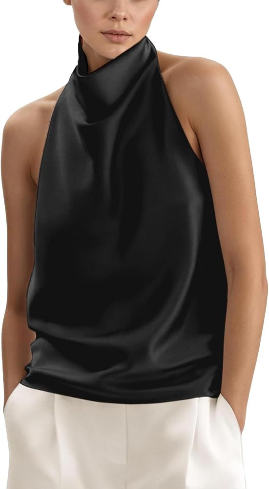 Womens Silk Satin Halter Tops Sleeveless Backless Cami Tanks | Amazon (US)