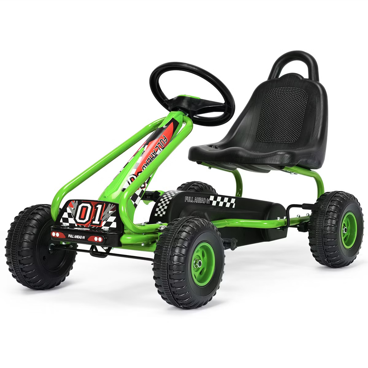 Costway Kids Pedal Go Kart 4 Wheel Ride On Toys w/ Adjustable Seat & Handbrake Green | Target