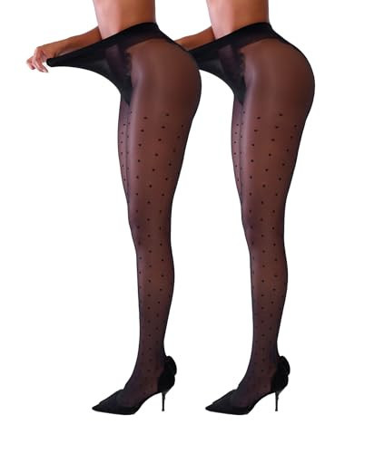 Popilush Sheer Tights for Women 2 Pack 30D Control Top Pantyhose Black Polka - Dot Pantyhose High Waist Compression Nylons | Amazon (US)