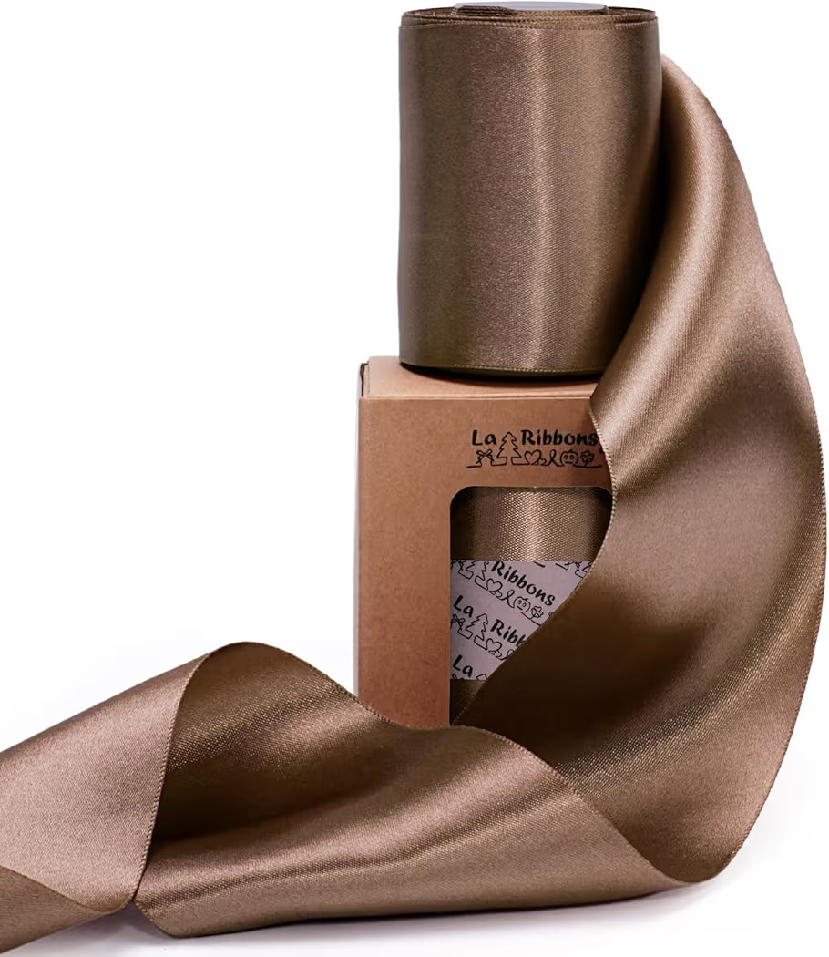 LaRibbons Brown Satin Ribbon 3 Inch 10 Yards Double Faced Luxury Mocha Silk Ribbon for Gift Wrapp... | Amazon (US)