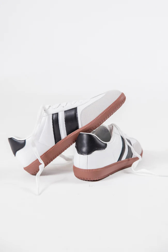 Lunden Double Stripe Black and White Leather Sneakers SALE | Pink Lily
