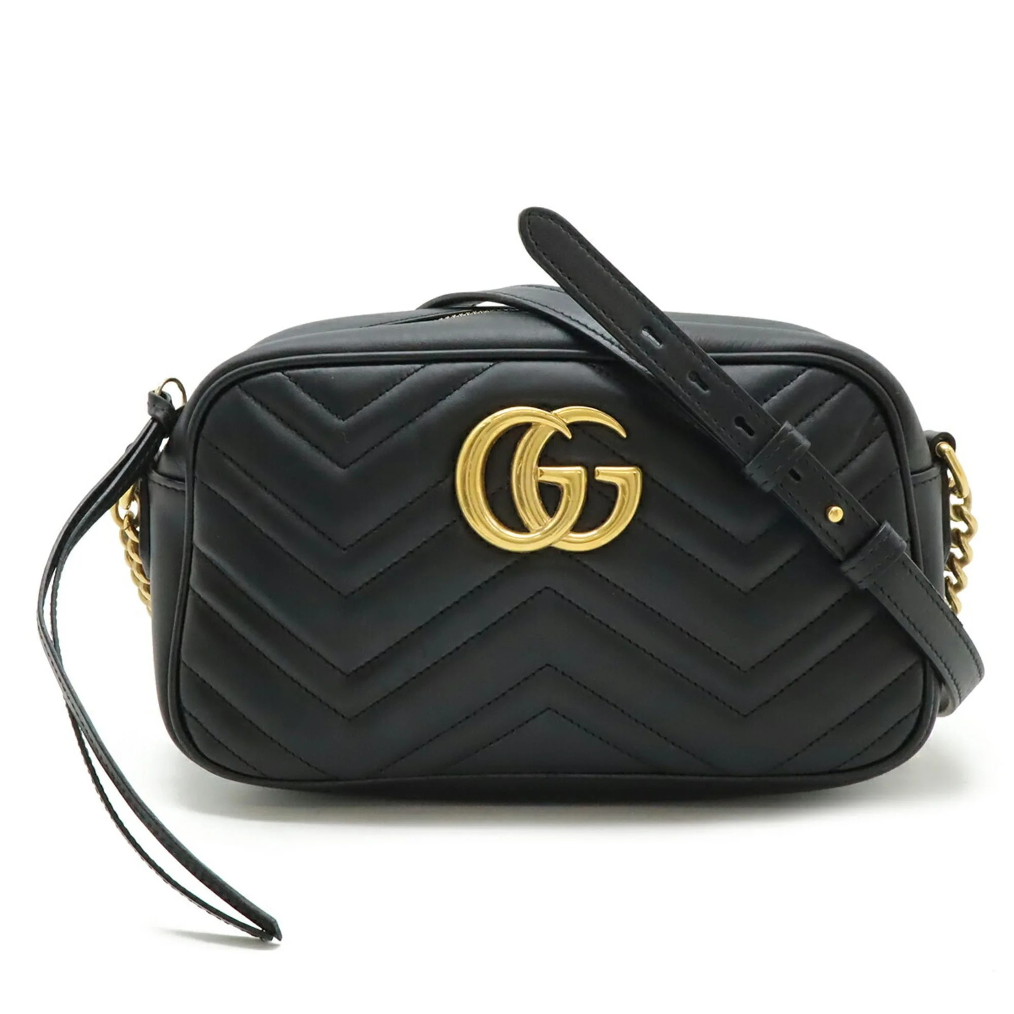 Pre-Owned GUCCI GG Marmont Shoulder Bag, Pochette, Chain Quilted Leather, Black,... (Good) | Walmart (US)