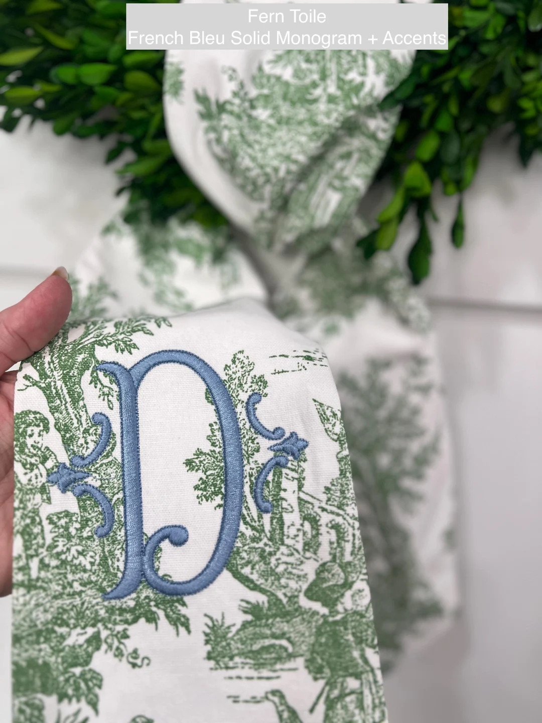 Classic French Toile Wreath Sash With Rose Solid Monogram, Classic Monogram Wreath Bow - Etsy | Etsy (US)