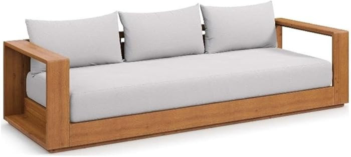 Pemberly Row Outdoor Patio Sofa, Acacia Wood Frame, Natural Light Gray UV-Resistant Cushions, Den... | Amazon (US)