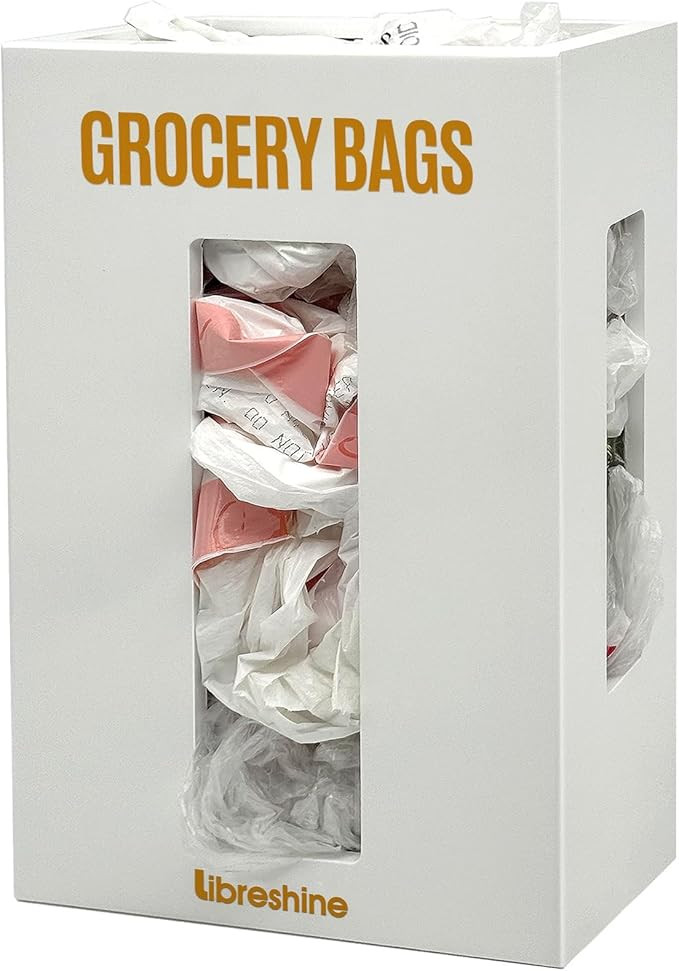 Extra Large White Bamboo Grocery Bag Holder for Plastic Bags, Under Sink Cabinet or Wall Mounted ... | Amazon (US)