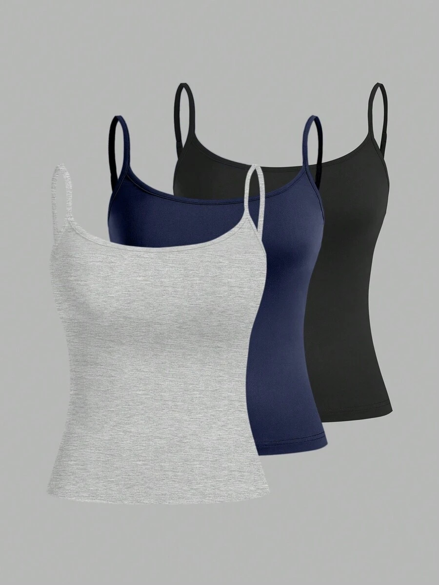 SHEIN EZwear 3pcs/Set Casual Slim Fit Camisole Tank Tops For Women, Suitable For Summer Back To S... | SHEIN
