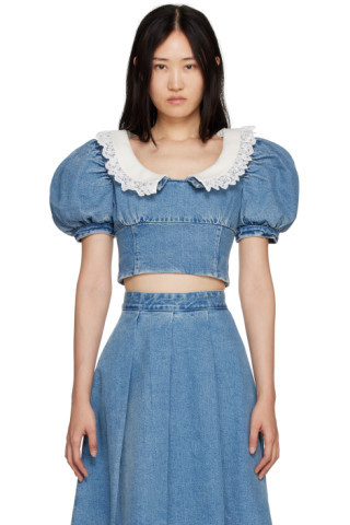Shushu/Tong - SSENSE Exclusive Blue Cropped Denim Blouse | SSENSE