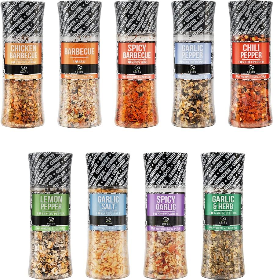 Soeos Spice Seasoning Set of 9 with Integrated Grinders, Individual Spice Grinder, Pure and Fresh... | Amazon (US)