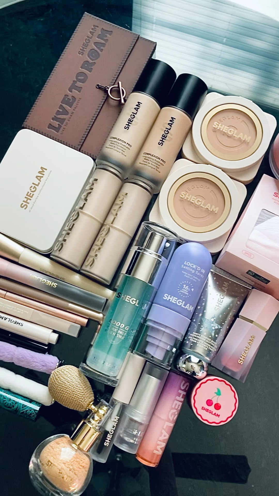 Not Linked

SheGlam Products:
Skin magnet high coverage foundation stick,
Good grip hydrating primer, 
Lock’d in setting spray,
Body highlighter glitter gel,
Set me up brow gel,
Very cherry cheek & lip cream stack,
Mello jello lip balm,
Pro precision waterproof liquid eyeliner,
Fairy wand precision highlighter pencil,
Care bears sweet colored eyeliner,
Live to roam eyeshadow palette 

#LTKBeauty #LTKGiftGuide #LTKFindsUnder50