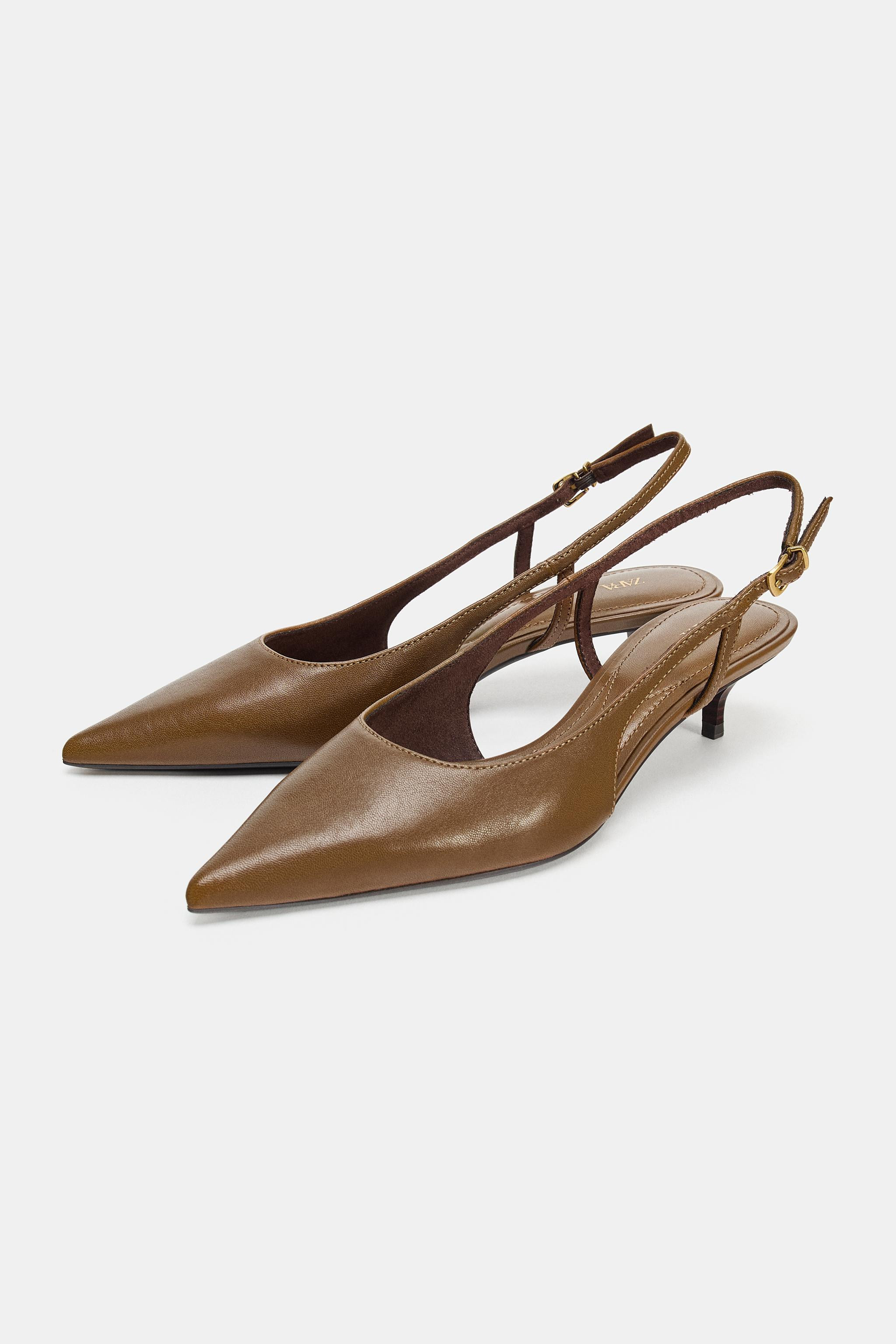 LEATHER KITTEN HEEL SHOES | Zara US