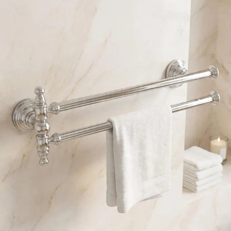 Double Towel Bar Chrome Solid Brass Wall Mounted Rack, Bathroom Hardware 44 cm | Etsy (Global)