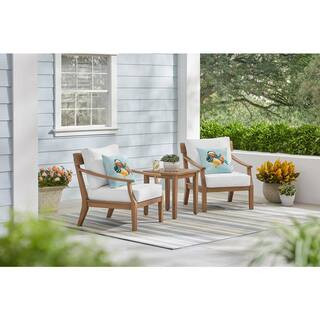 Hampton Bay Woodford 3-Piece Eucalyptus Wood Square Outdoor Bistro Set with Cushion Guard Bright ... | The Home Depot