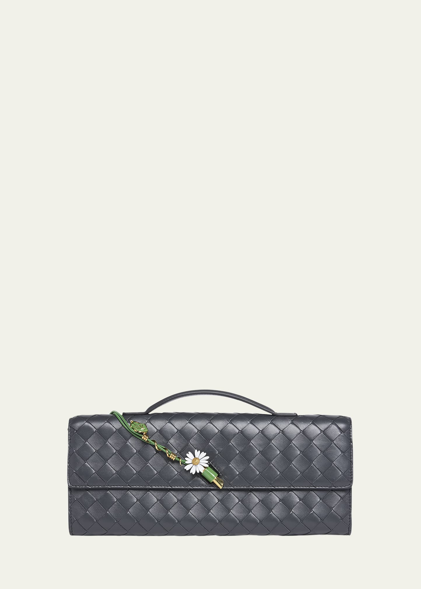 Bottega Veneta Andiamo Flower-Embellished Leather Clutch Bag | Bergdorf Goodman