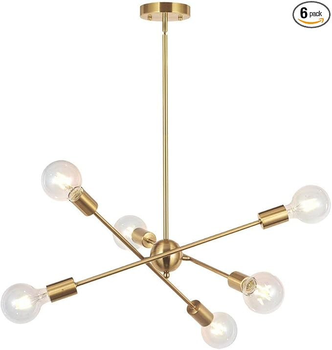 BONLICHT Modern Sputnik Chandelier Lighting 6 Lights Brushed Brass Chandelier Mid Century Pendant... | Amazon (US)