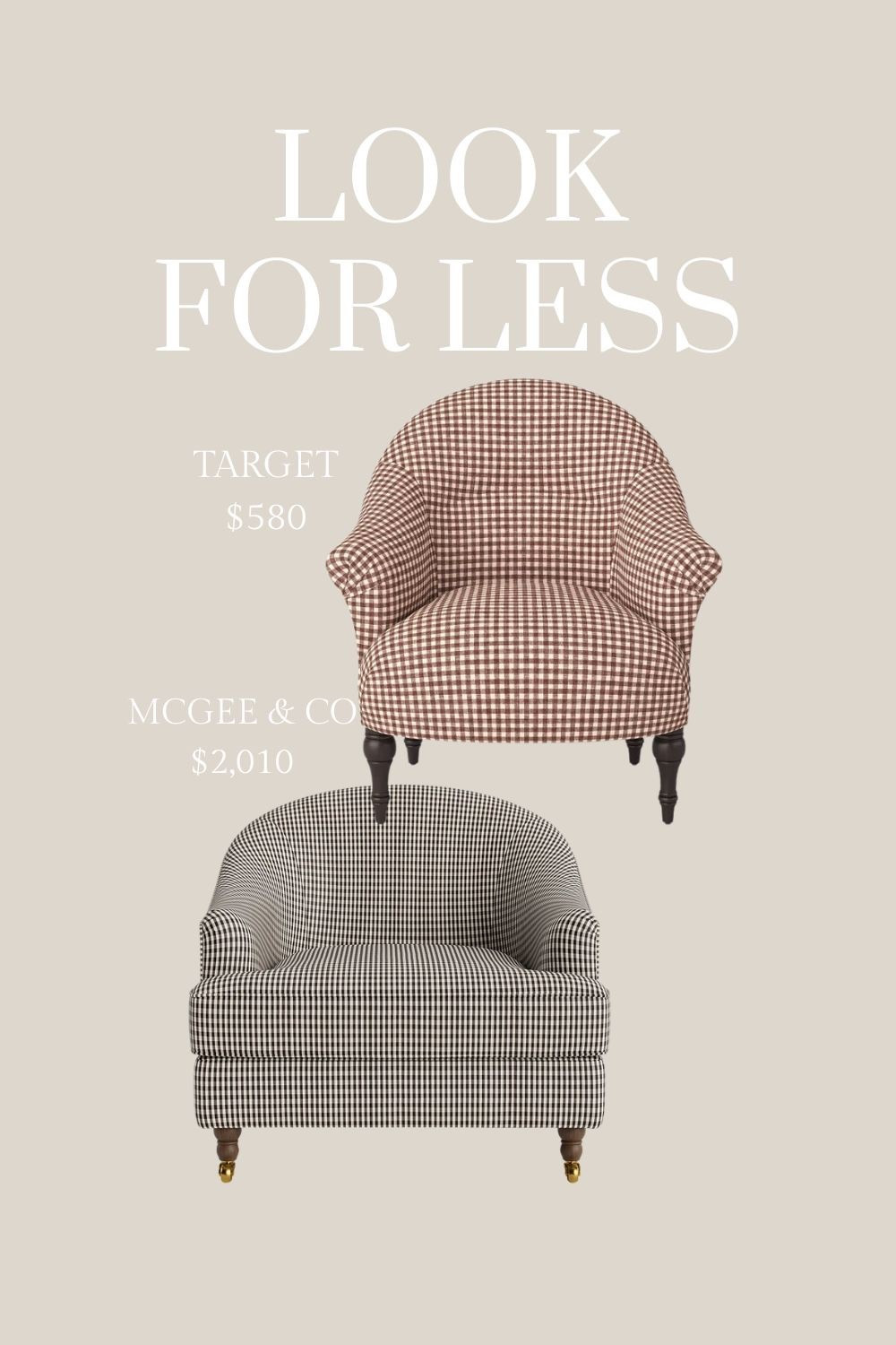 Gingham arm chair look for less. Love the antique style legs on both of them. 

#LTKHome