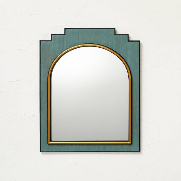 24" x 30" Wood and Brass Wall Mirror Blue - Opalhouse™ designed with Jungalow™ | Target