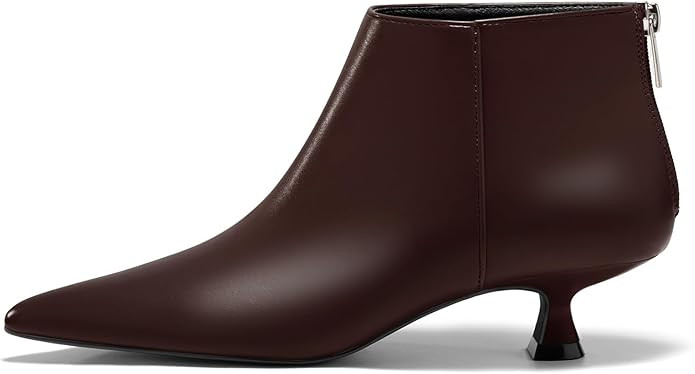 Coutgo Womens Kitten Low Heel Booties Pointed Toe Short Ankle Boots Back Zipper Fall Shoes | Amazon (US)
