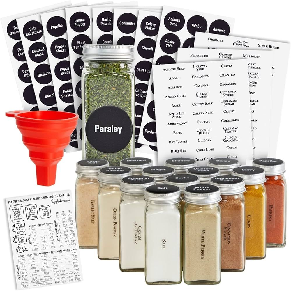 14 Pcs Talented Kitchen Spice Jars Set with 269 Spice Labels, Empty Square Spice Bottles Containe... | Amazon (US)