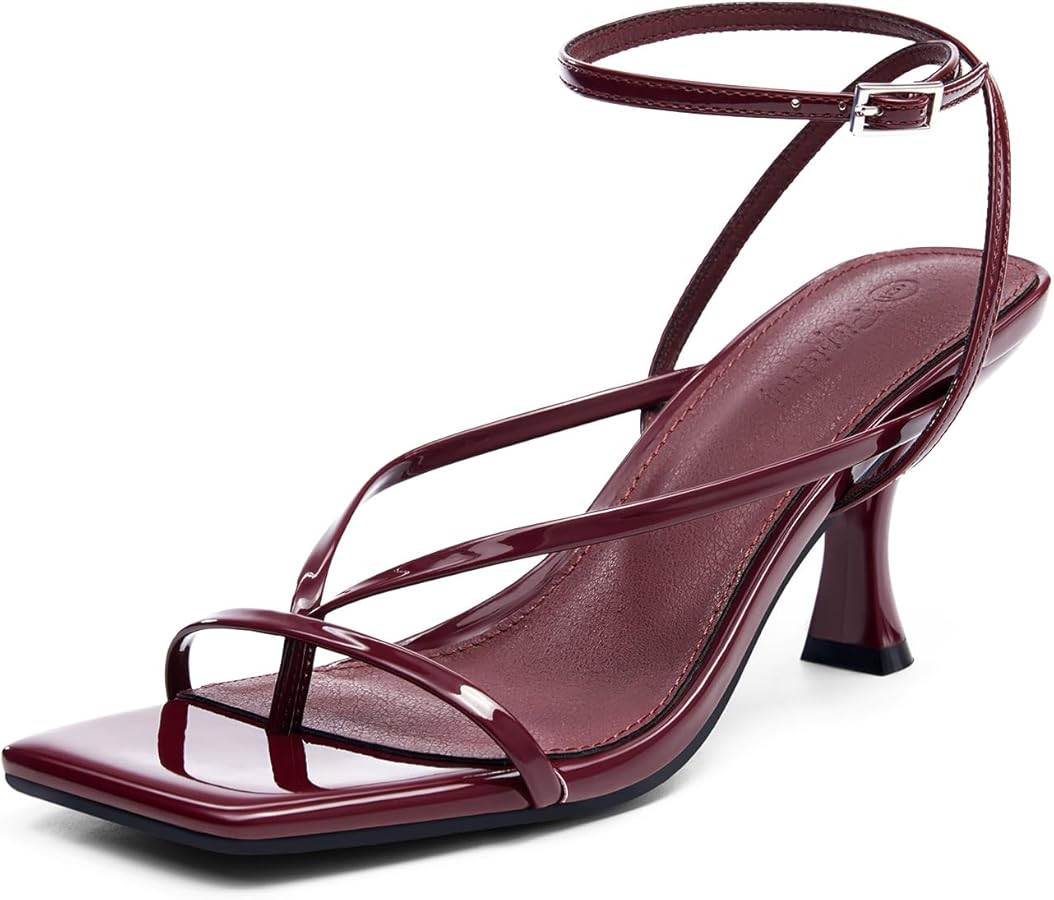 PiePieBuy Women's Lace Up Heeled Sandals Square Flip Flop High Heels Strappy Party Shoes | Amazon (US)