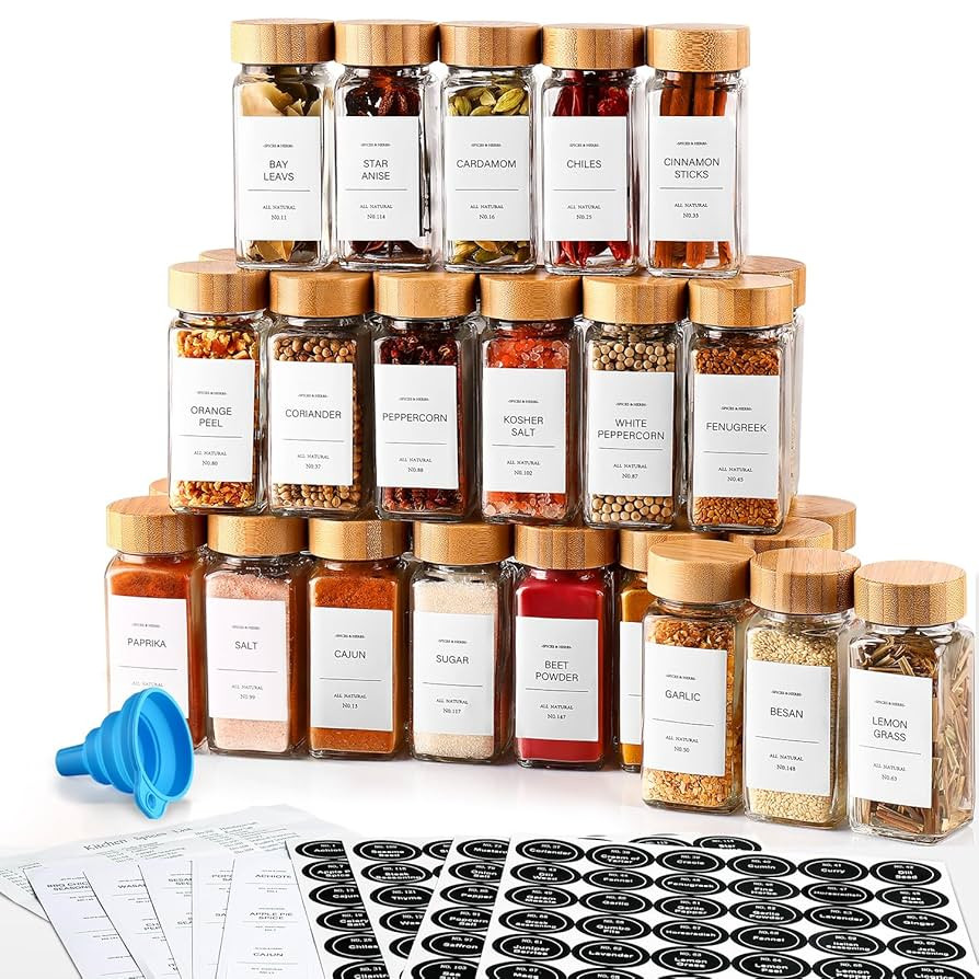 DWTS DANWEITESI 36 Pcs Glass Spice Jars - 4oz With Bamboo Lids, Empty Bottles With Labels, Kitche... | Amazon (US)