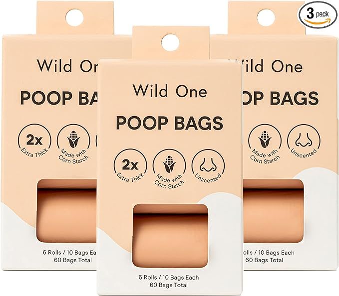 Wild One Poop Bags, 180 Bags Made From Cornstarch, Eco-Friendly, Unscented, Blush Color | Amazon (US)