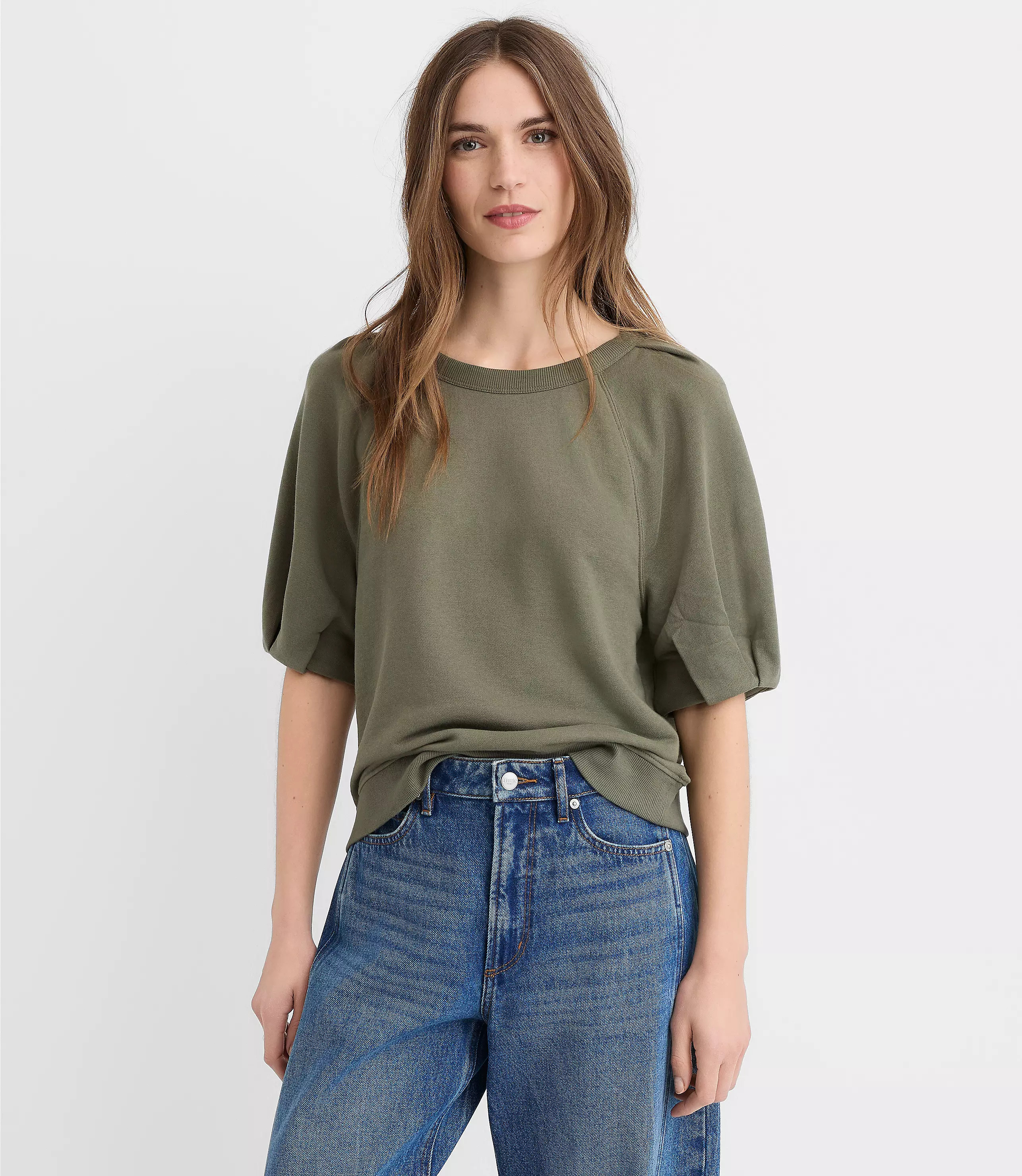 Pleated Puff Sleeve Sweatshirt | LOFT