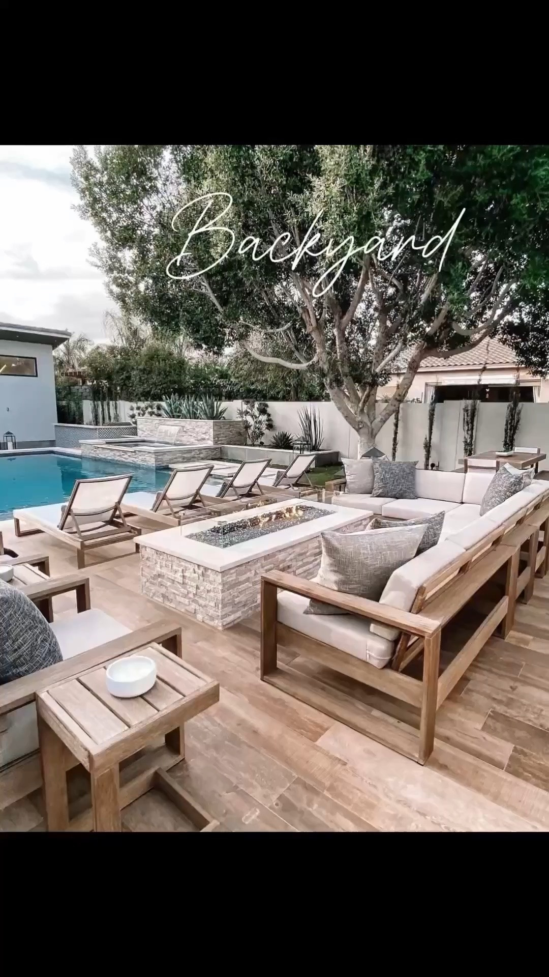 Our outdoor patio..love this chic yet modern set! We have the matching sectional, chaises, dining table and bar…and it is beautiful. The color is driftwood 
We bought the metal extra large planters but you could save a ton and buy the resin ones linked second in exact 
Firepit is built in 
Linking the new outdoor rug bought as well


#LTKSwim #LTKHome #LTKSeasonal