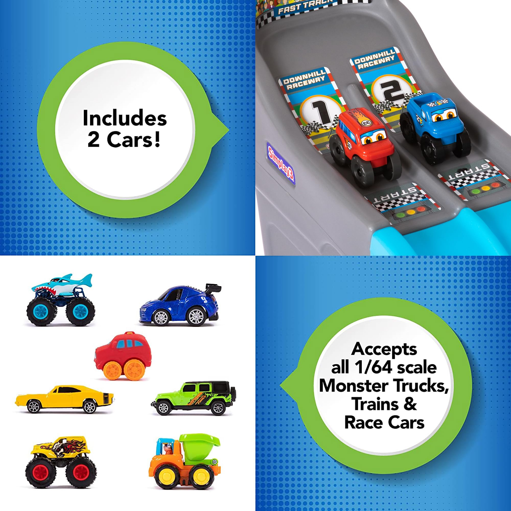 Simplay3 Fast Track Downhill Raceway, Dual Racetrack for Kids Cars for Toddlers, 2 Toy Race Cars ... | Amazon (US)