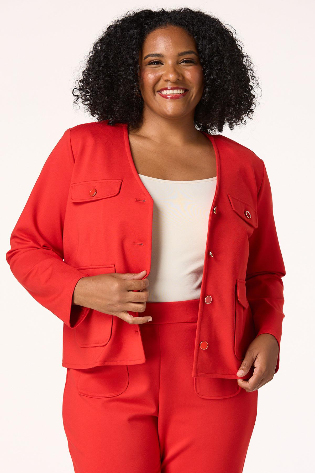 Plus Size Red Ponte Blazer | Cato Fashions