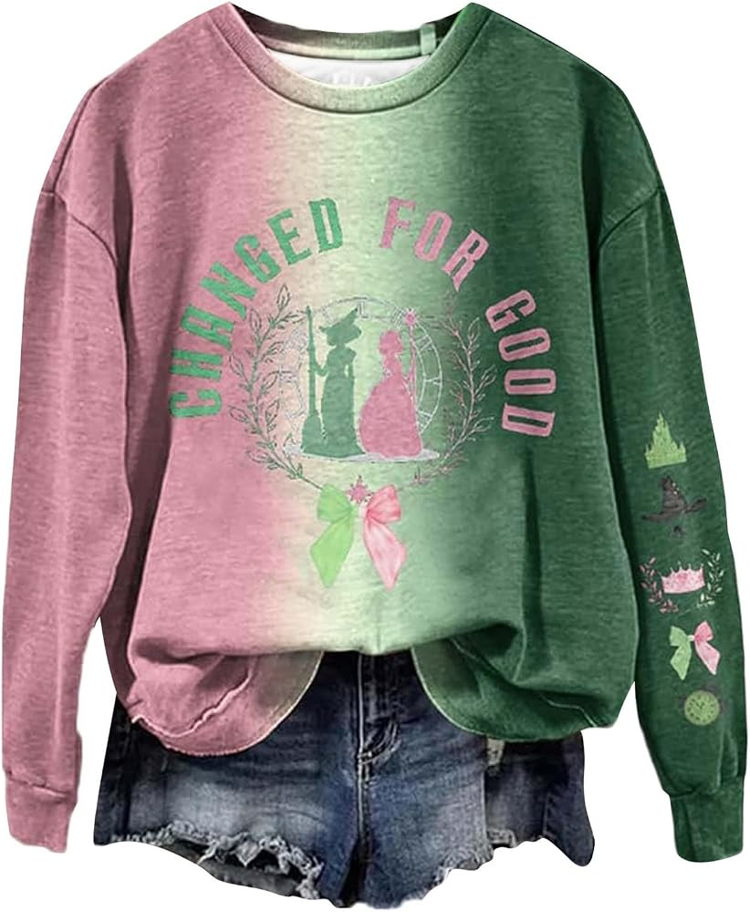Womens Wicked Sweatshirts Changed for Good Shirt Contrast Gradient Pink Goes Good with Green Swea... | Amazon (US)