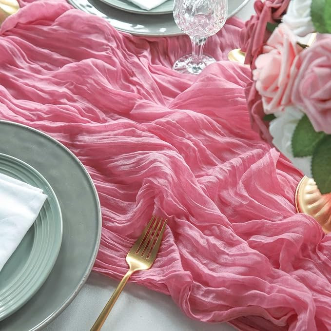 Cheesecloth Gauze Table Runne, Rose Red Cheesecloth Table Cloth, Rustic Table Runner 13ft Long fo... | Amazon (US)