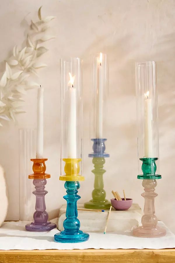Colorblocked Glass Hurricane Candlestick | Anthropologie (US)