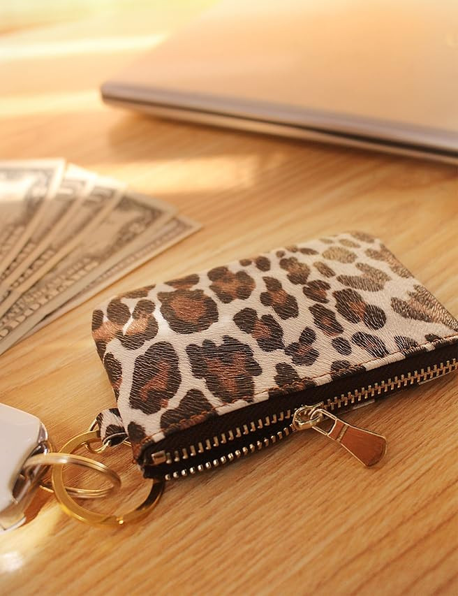 AnnabelZ Women's Coin Purse Change Wallet Pouch Leather Card Holder with Key Chain Tassel Zip (Leopa | Amazon (US)