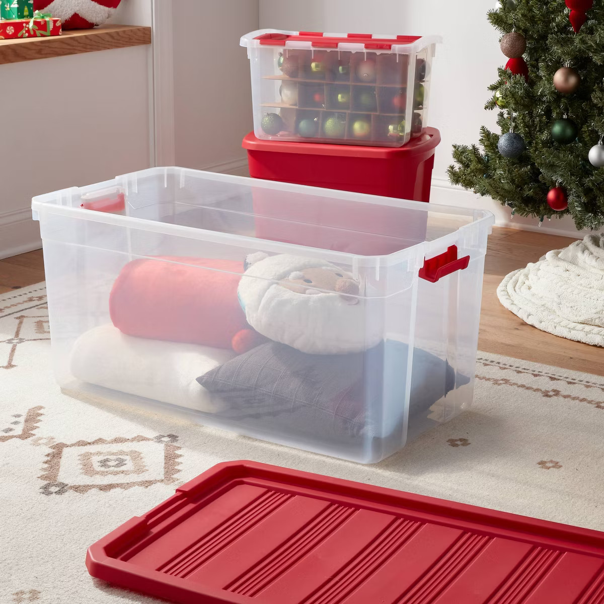 50gal Clear Stacker Box - Clear Base Rocket Red Lid and Latch - Brightroom™: Portable Plastic U... | Target
