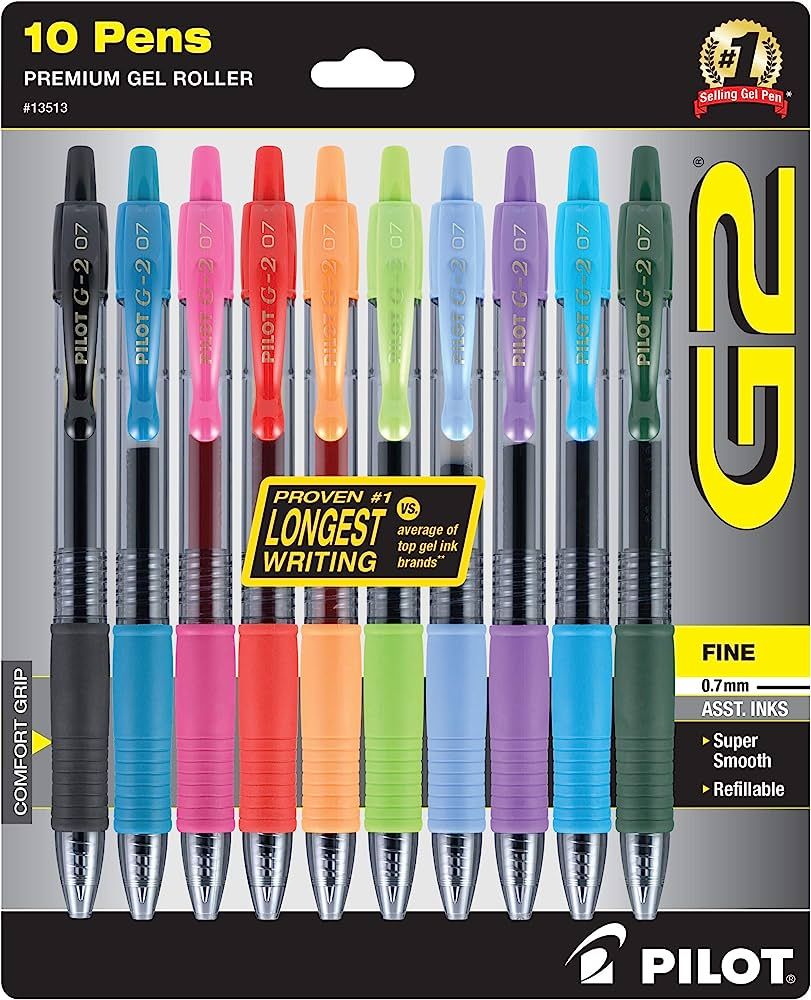 Pilot G2 Premium Retractable Gel-Ink Rolling Ball Pens, Fine Point (0.7 mm), Assorted, 10/Pk (135... | Amazon (US)