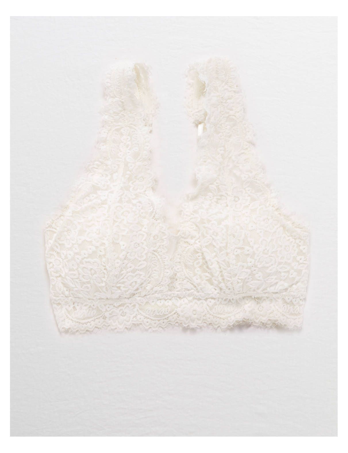 Aerie Romantic Lace Plunge Bralette, Soft Muslin | American Eagle Outfitters (US & CA)
