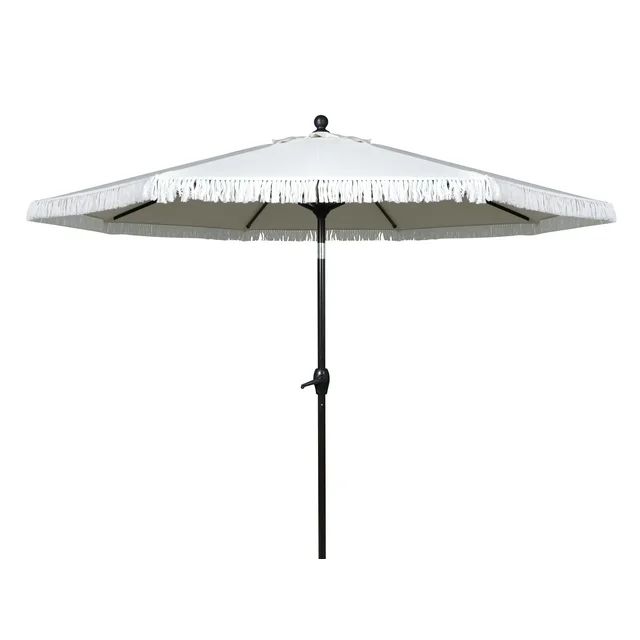 Better Homes & Gardens Outdoor 9' Cream Ventura Fringe Round Crank Premium Patio Umbrella | Walmart (US)