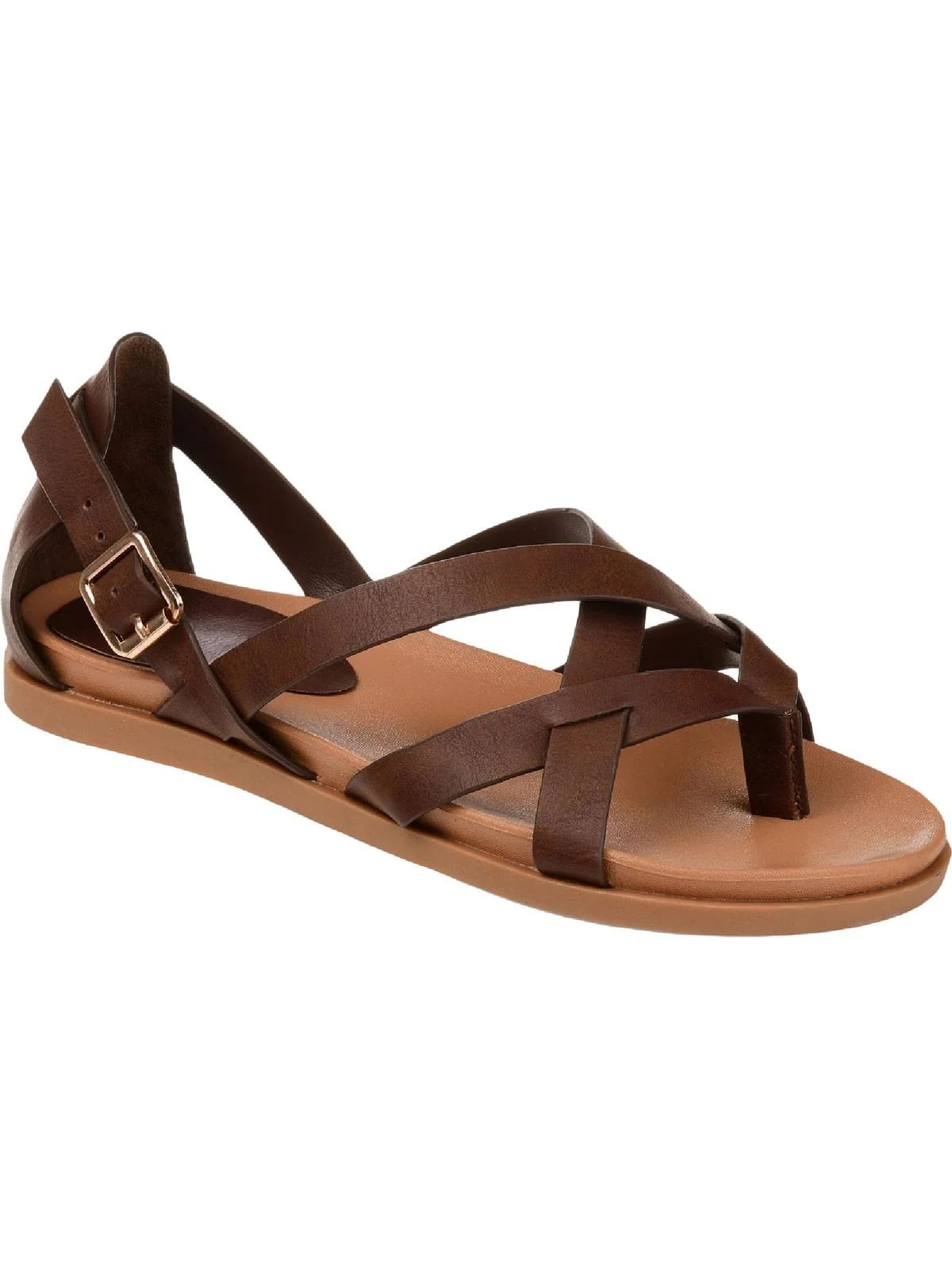Journee Collection Womens Ziporah Faux Leather Strappy Flat Sandals - Walmart.com | Walmart (US)