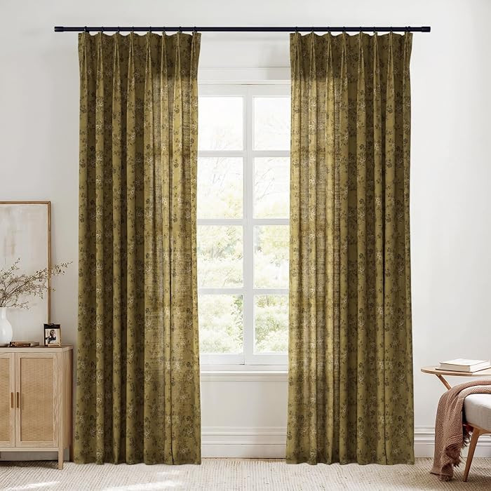 TWOPAGES Pinch Pleated Floral Curtain 108 Inch Long Light Filtering Privacy Drape Linen Textured ... | Amazon (US)