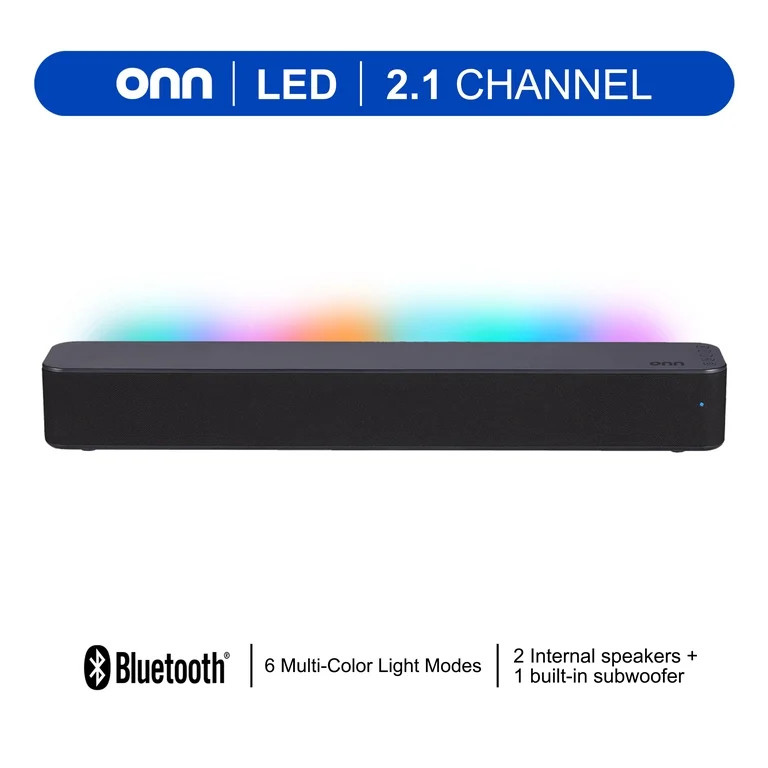 onn 20 Inch Bluetooth 2.1 Channel Soundbar with Multi-Color LED Lighting, Black | Walmart (US)