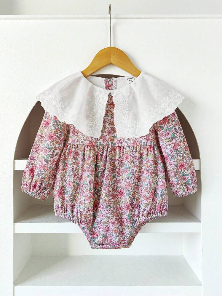 SHEIN Baby Girl Elegant Palace Princess Style Floral Embroidered Soft Comfortable Loose Long Slee... | SHEIN