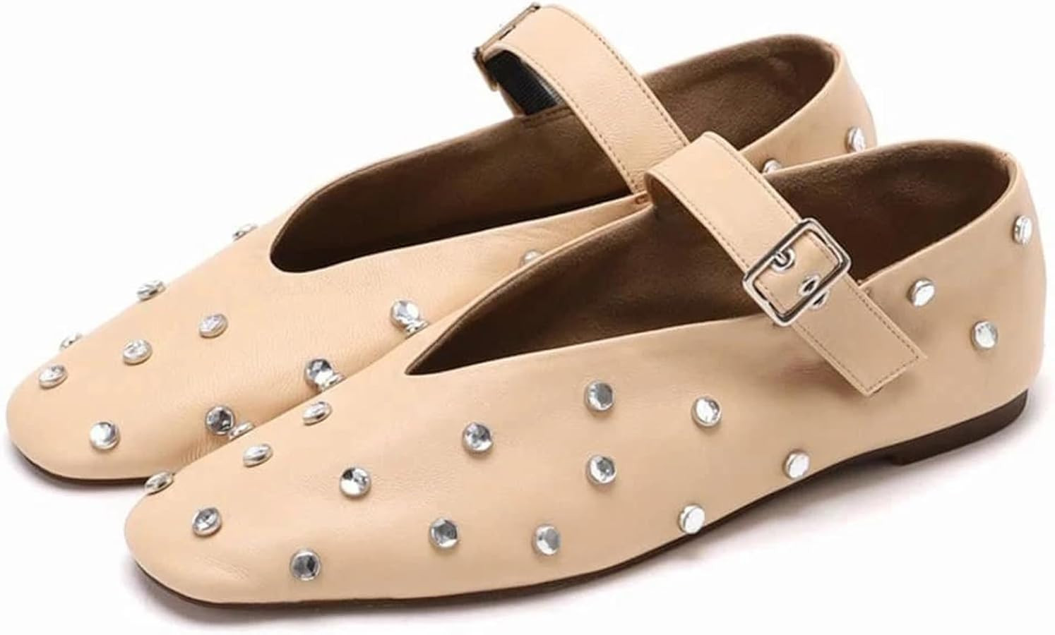 Goolita Rhinestone Ballet Flats for Women, Square Toe Low Heel Studded Flats Shoes Comfortable Bu... | Amazon (US)