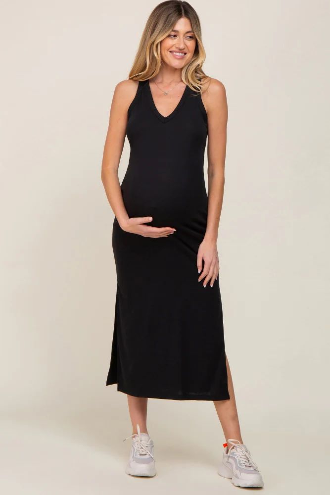 Black Basic Maternity Shift Midi Dress | PinkBlush Maternity