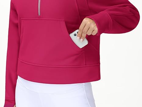 Tmustobe Women's Fleece Lined Crop Pullover Half Zip Long Sleeve Sweatshirt Athletic Workout Tops... | Amazon (US)