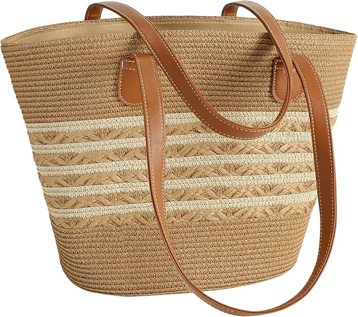 Pleneal Straw Beach Bag For Women, Summer Straw Handbags for Women Large Shoulder Purses Woven To... | Amazon (US)