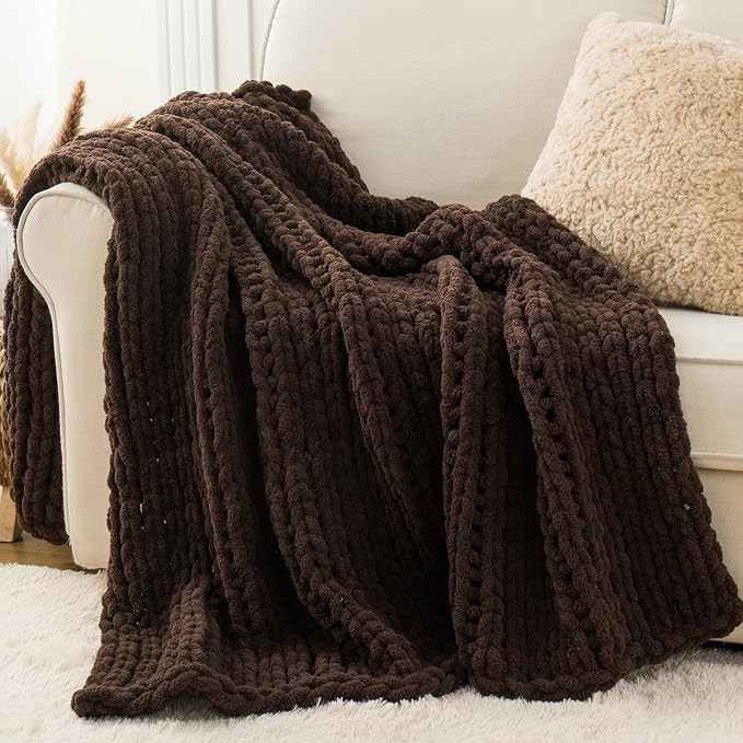 Battilo Brown Chunky Knit Throw Blanket, Soft and Thick Chenille Throw Blanket, 50"x60" Handmade ... | Amazon (US)