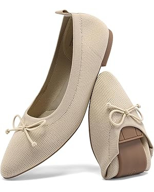 DREAM PAIRS Women's Ballet Knit Flats Foldable Pointed Toe Comfortable Dressy Flat Shoes with Bow... | Amazon (US)