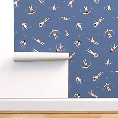 Spoonflower Peel and Stick Removable Wallpaper, Swimming Team Summer Vibes Nautical Swimmers Pool... | Amazon (US)