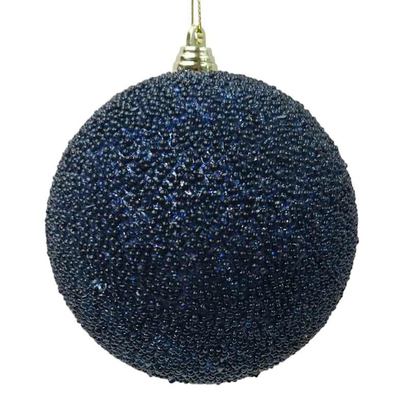 Navy Beaded Ball Ornament, 3.9" | At Home