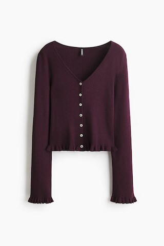 H & M - Ruffle-Trimmed Cardigan - Plum Red | H&M (US + CA)